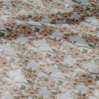 100% LINEN Fabric print Stripe floral pink green blue- oatmeal linen fabric with floral print - heavy for home decor clothing 3037