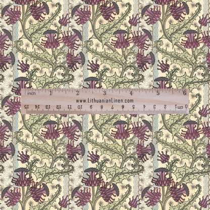100% linen Thistle prints fabric for Curtain Upholstery Cushion - wildflower Art deco flower print fabric for dress making sewing