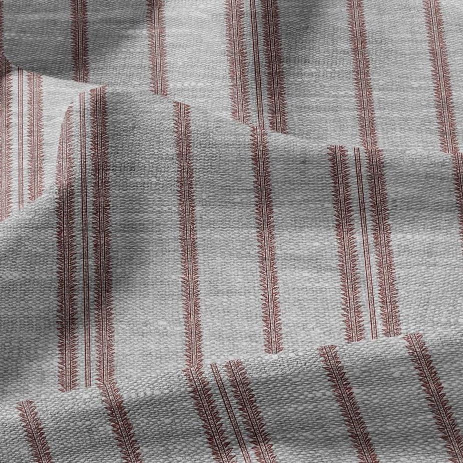 100% LINEN Fabric stripe red print - oatmeal linen fabric with stripe print - modern vintage 3360