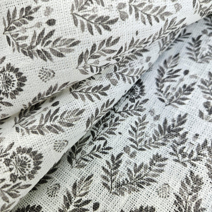 100% LINEN Fabric block print grey white - heavy linen fabric for upholstery home decor or medium for clothing 368W