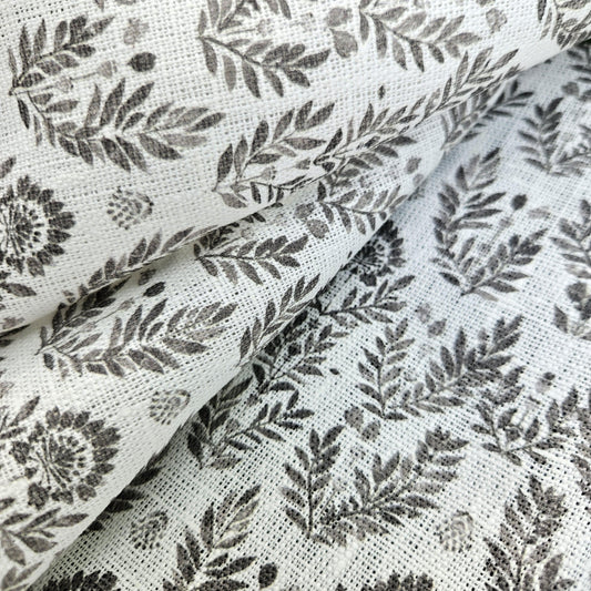 100% LINEN Fabric block print grey white - heavy linen fabric for upholstery home decor or medium for clothing 368W