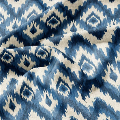 100% LINEN Fabric Abstract Ikat ethno print - Modern Blue beige - for upholstery home decor curtains pillows sewign dress 2980