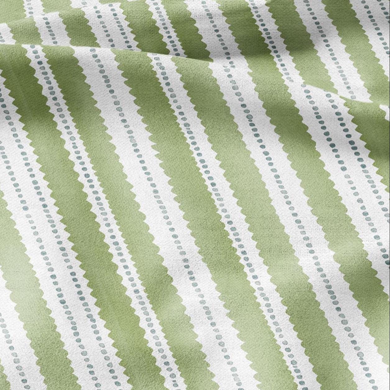 100% LINEN Fabric Scalloped stripe print - green block print linen heavy for upholstery home decor - medium for dress making 2884G