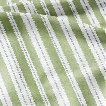 100% LINEN Fabric Scalloped stripe print - green block print linen heavy for upholstery home decor - medium for dress making 2884G