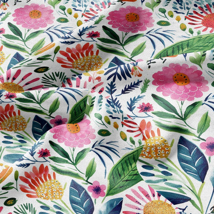 100% LINEN Fabric block print colorful bold flowers - Scandinavian Modernism floral print - heavy for upholstery medium for dressmaking 2029