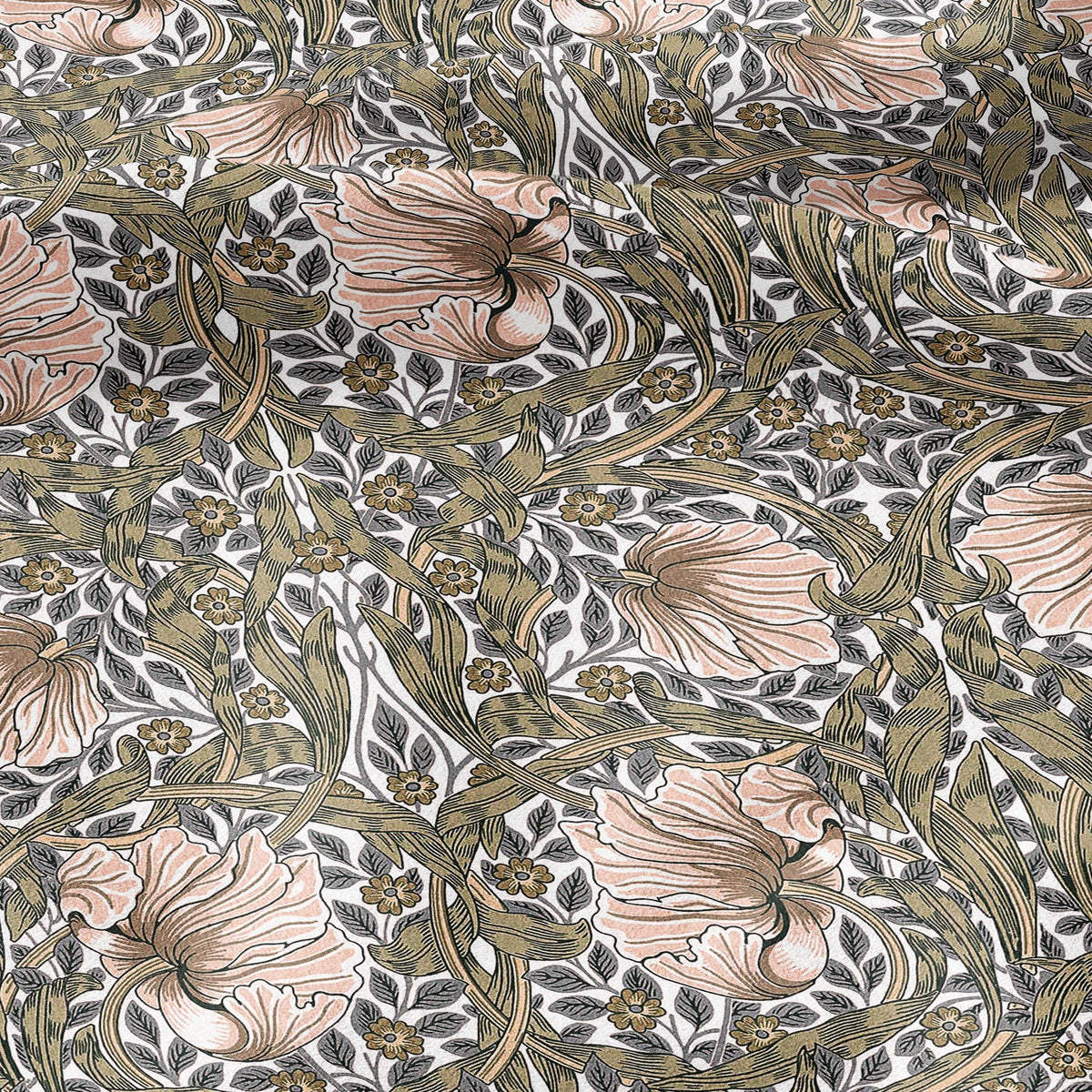 100% LINEN fabric - William Morris Pimpernel khaki pink - British Victorian Art Craft flax - sewing upholstery home decor or clothing 3814