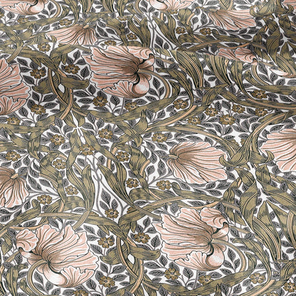 100% LINEN fabric - William Morris Pimpernel khaki pink - British Victorian Art Craft flax - sewing upholstery home decor or clothing 3814