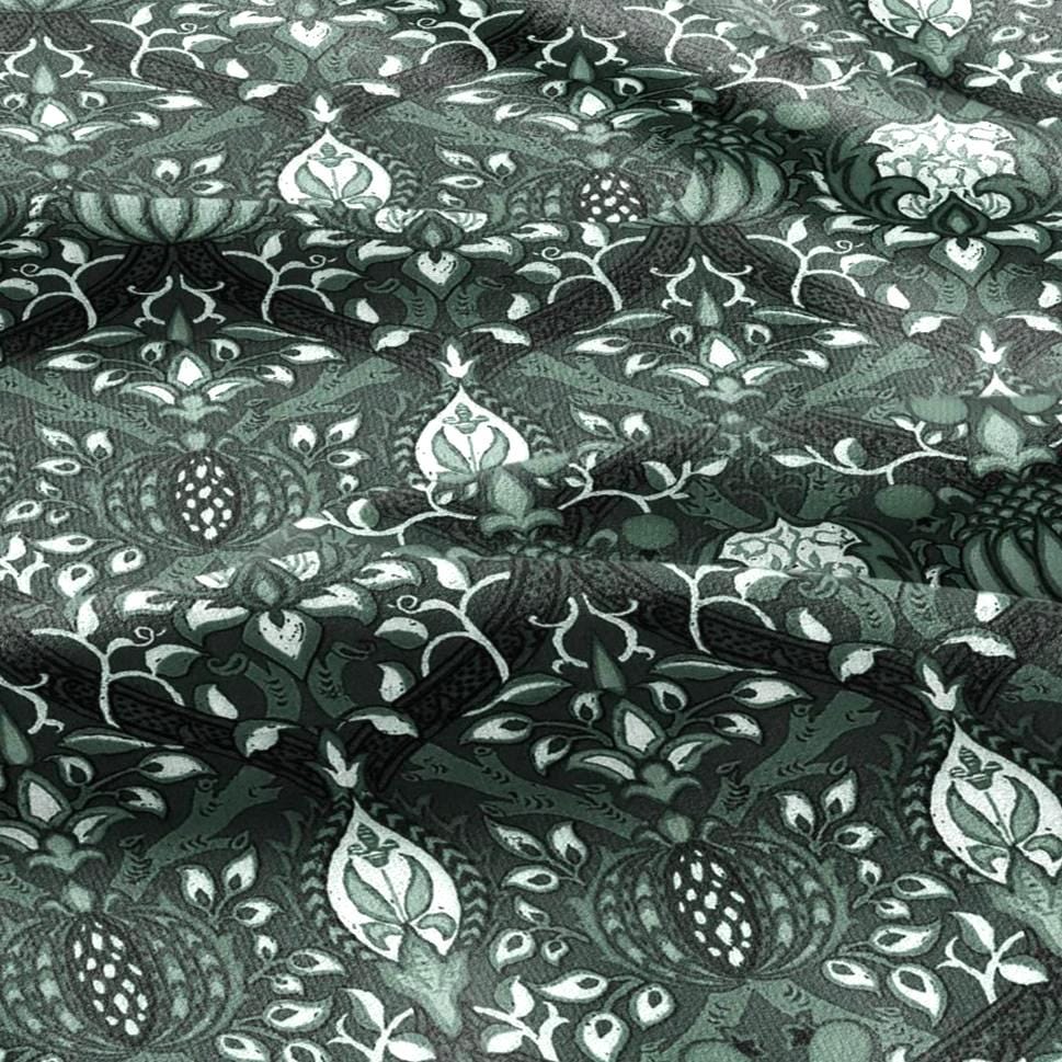 100% LINEN Fabric William Morris Granada green - British linen floral upholstery home textile Victorian fabrics dark blue 3243