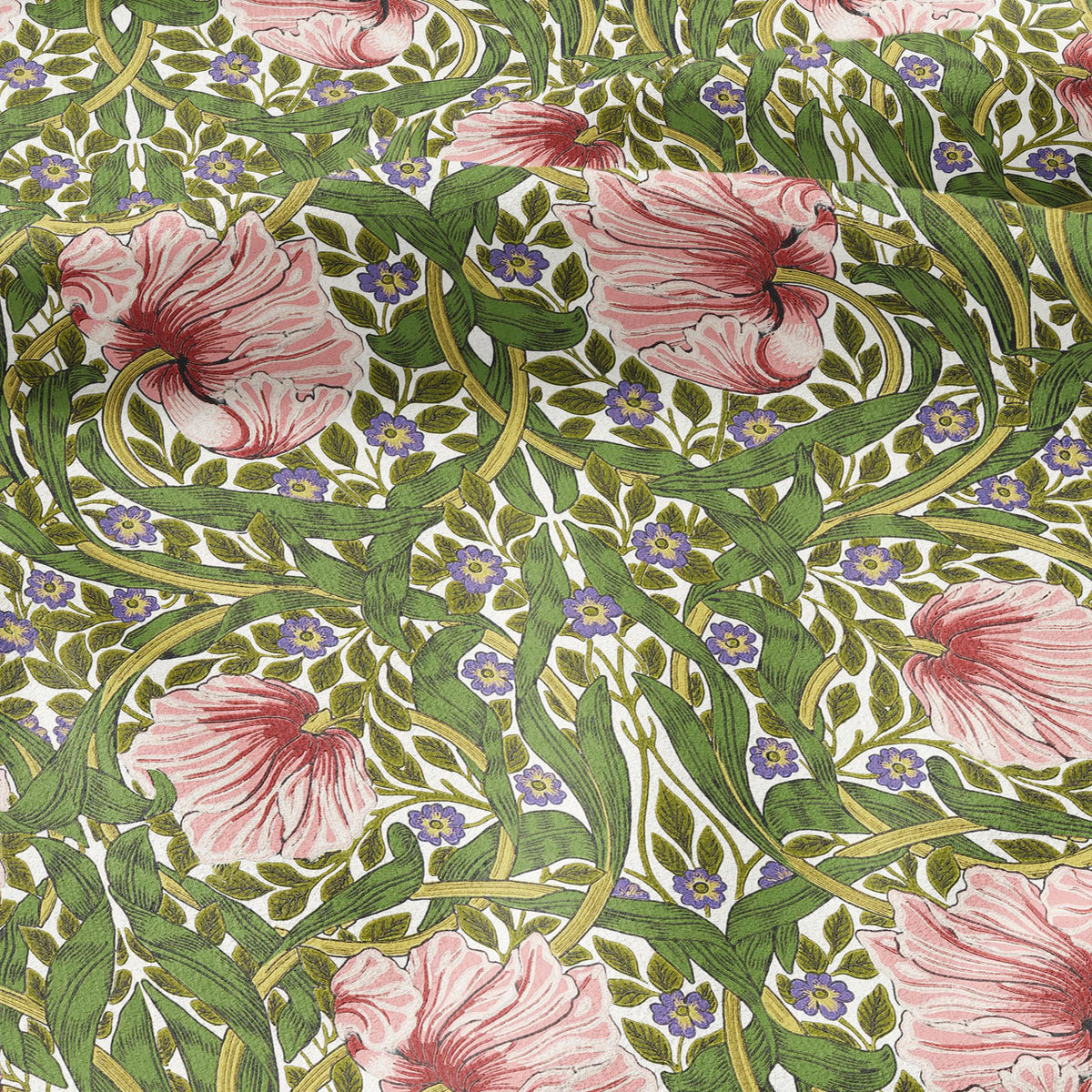 100% LINEN fabric - William Morris Pimpernel green pink - British Victorian Art Craft flax - sewing home decor or clothing 3847