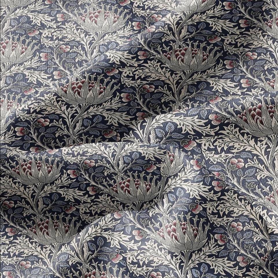 100% LINEN Fabric William Morris Artichoke blue print - British linen floral upholstery home textile Victorian fabrics 3193