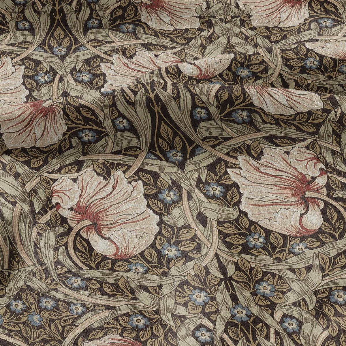 100% LINEN fabric - William Morris Pimpernel walnut brown sage - British Victorian flax - sewing upholstery home decor or clothing 3839