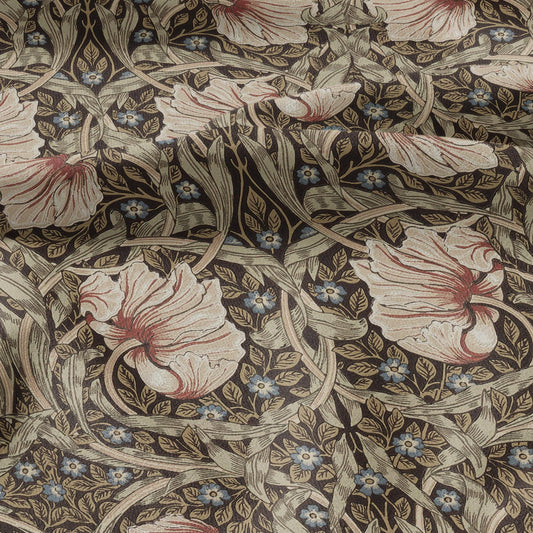 100% LINEN fabric - William Morris Pimpernel walnut brown sage - British Victorian flax - sewing upholstery home decor or clothing 3839