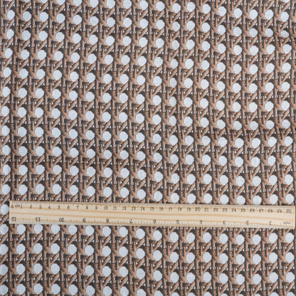 100% LINEN Fabric brown bamboo trellis - botanical textile artisan fabrics blue white 3686