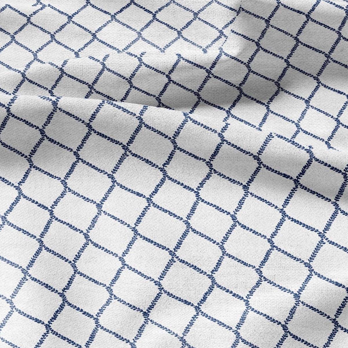 100% LINEN Fabric Herritage trellis print - Grandmillennial Modern vintage blue - upholstery curtains dress making 2949