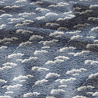 100% LINEN Fabric block print indigo on white - Japanese sea -  heavy linen fabric for upholstery home decor or medium for dress making 2150