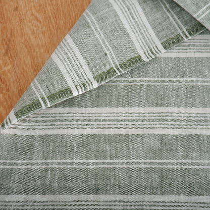 Green COTTAGE stripes - heavy linen fabric - T310