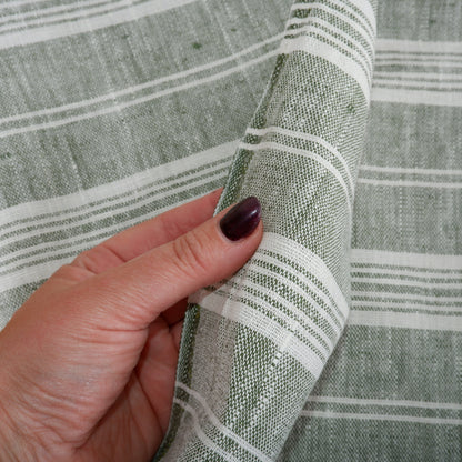 Green COTTAGE stripes - heavy linen fabric - T310