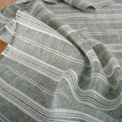 Green COTTAGE stripes - heavy linen fabric - T310