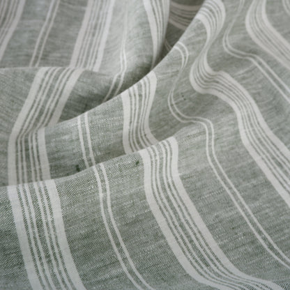 Green COTTAGE stripes - heavy linen fabric - T310
