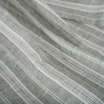 Green COTTAGE stripes - heavy linen fabric - T310