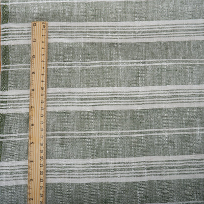 Green COTTAGE stripes - heavy linen fabric - T310
