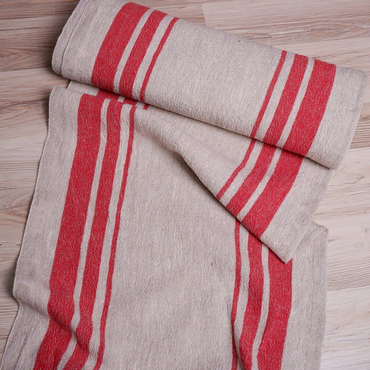 Red stripes in linen fabric - sack weave - Grainsack - 055A