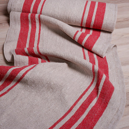 Red stripes in linen fabric - sack weave - Grainsack - 055A