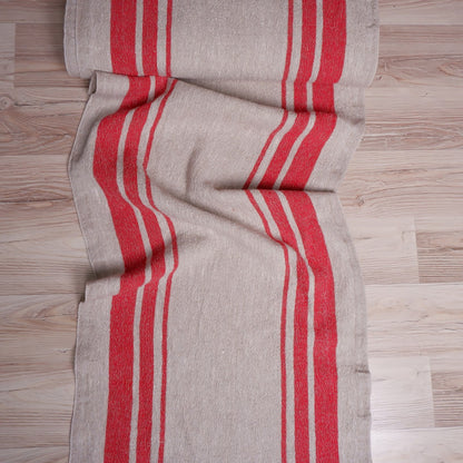 Red stripes in linen fabric - sack weave - Grainsack - 055A