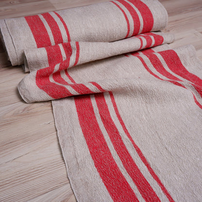 Red stripes in linen fabric - sack weave - Grainsack - 055A