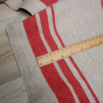 Red stripes in linen fabric - sack weave - Grainsack - 055A