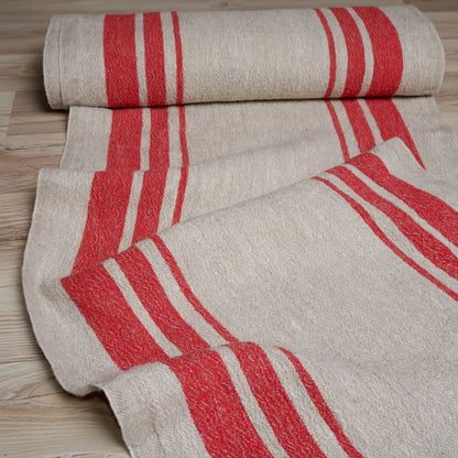 Red stripes in linen fabric - sack weave - Grainsack - 055A