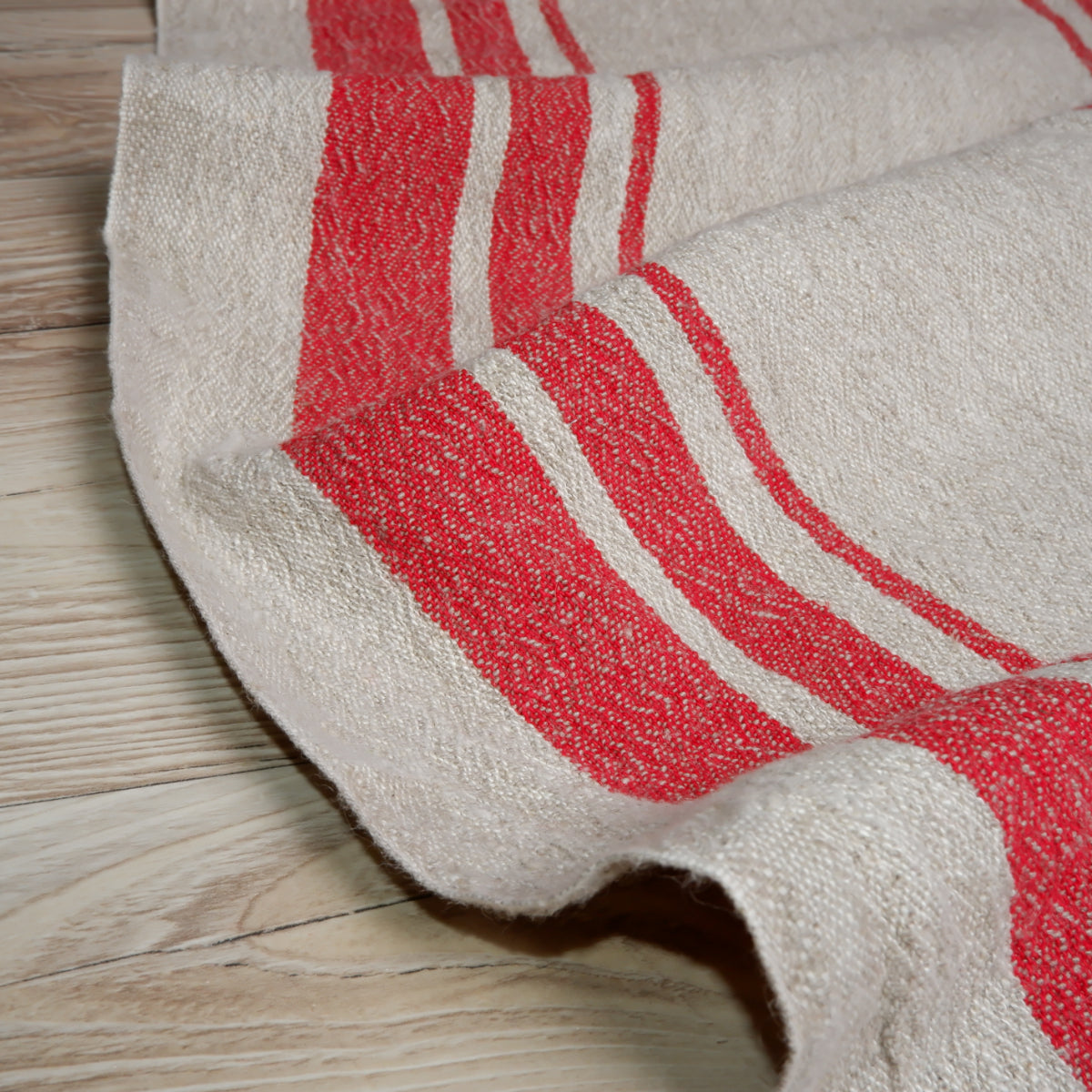 Red stripes in linen fabric - sack weave - Grainsack - 055A