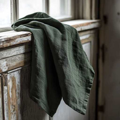 Forest green linen kitchen towel