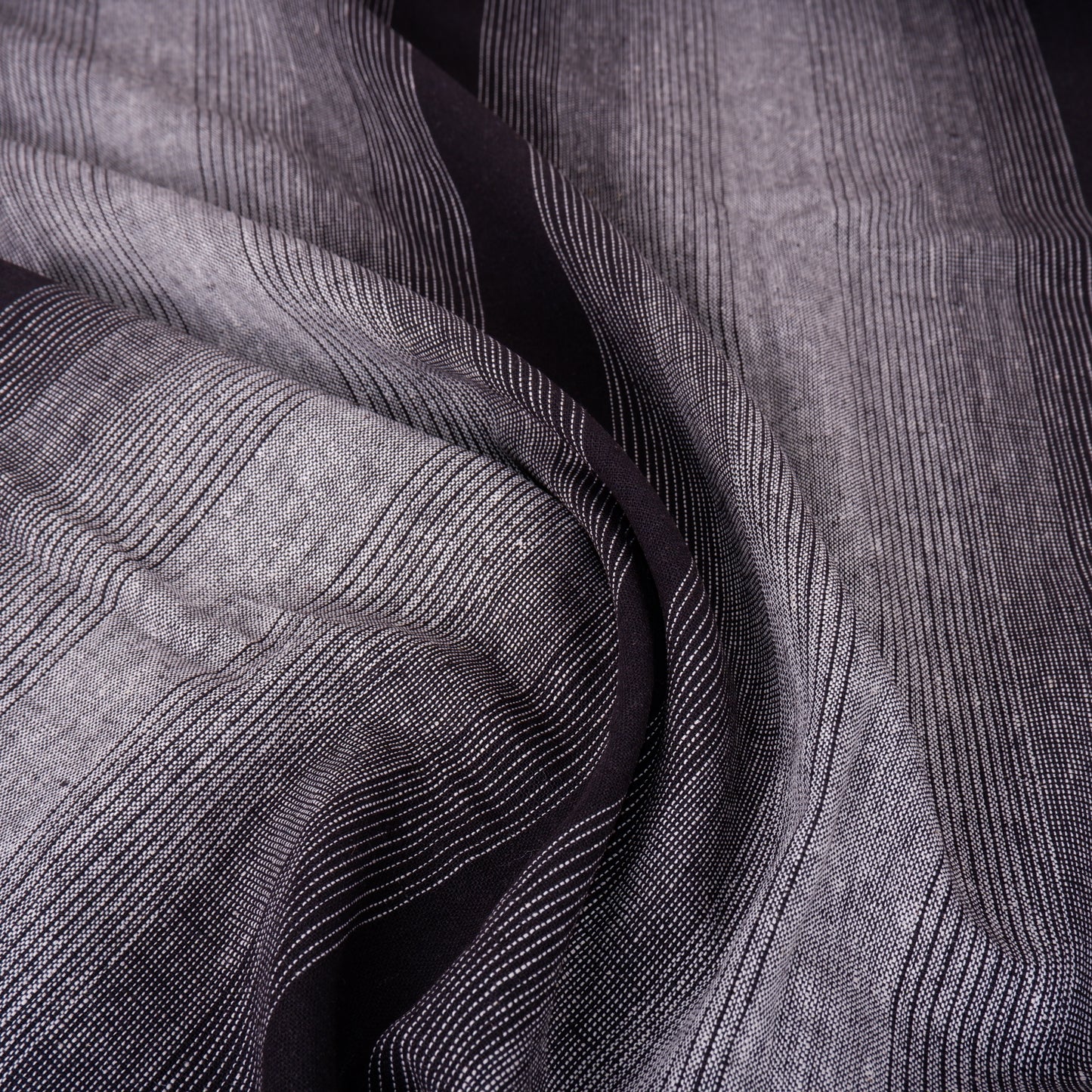 Premium Linen striped Fabric in BLACK grey beige white - Medium weight OMBRE - T305