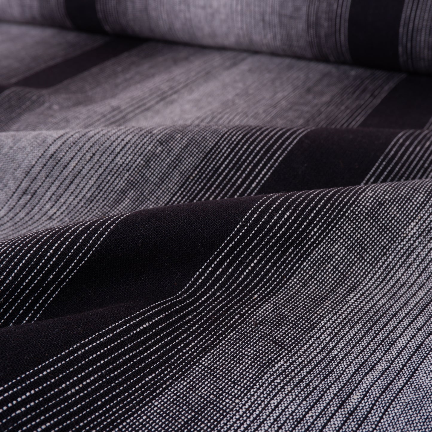 Premium Linen striped Fabric in BLACK grey beige white - Medium weight OMBRE - T305
