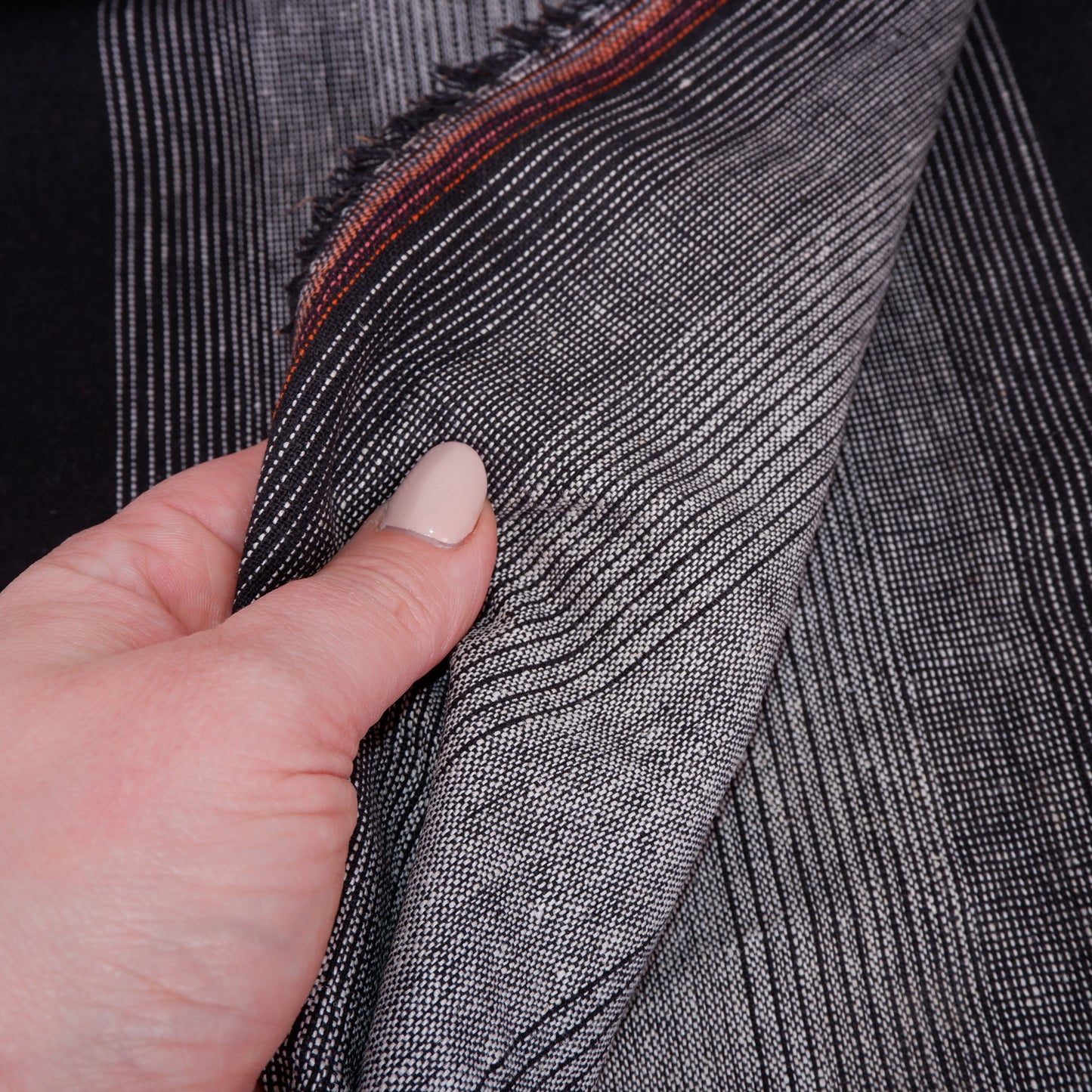 Premium Linen striped Fabric in BLACK grey beige white - Medium weight OMBRE - T305