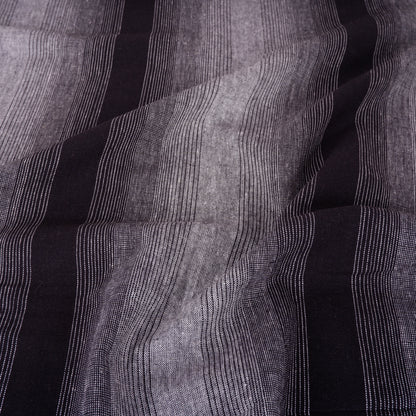 Premium Linen striped Fabric in BLACK grey beige white - Medium weight OMBRE - T305