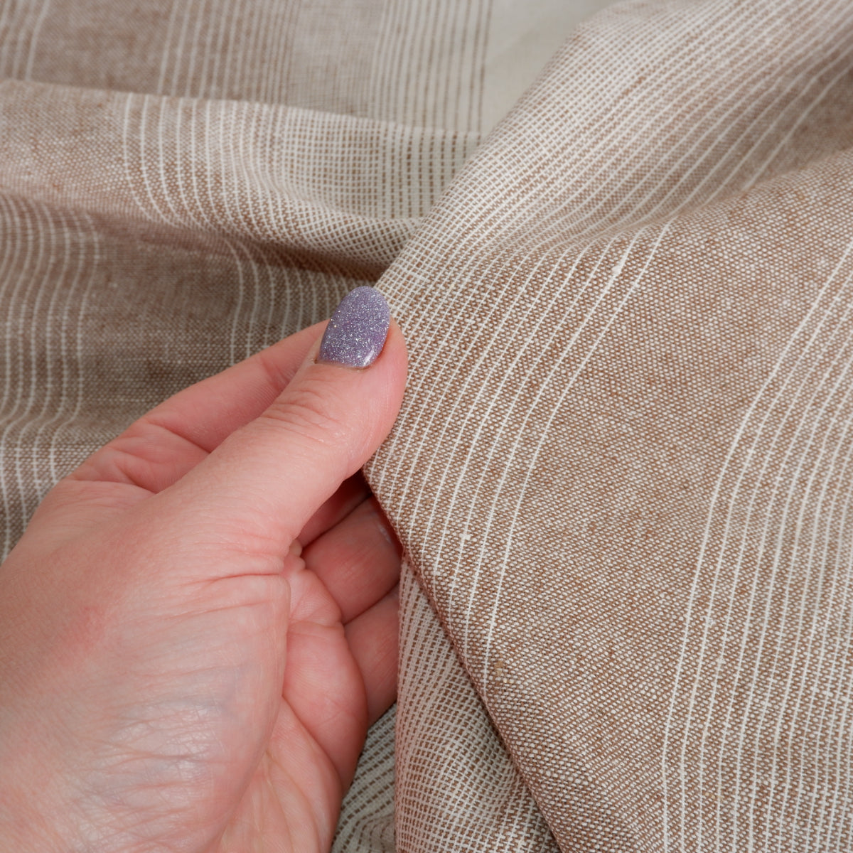 Premium Linen striped Fabric in beige white - Medium weight OMBRE