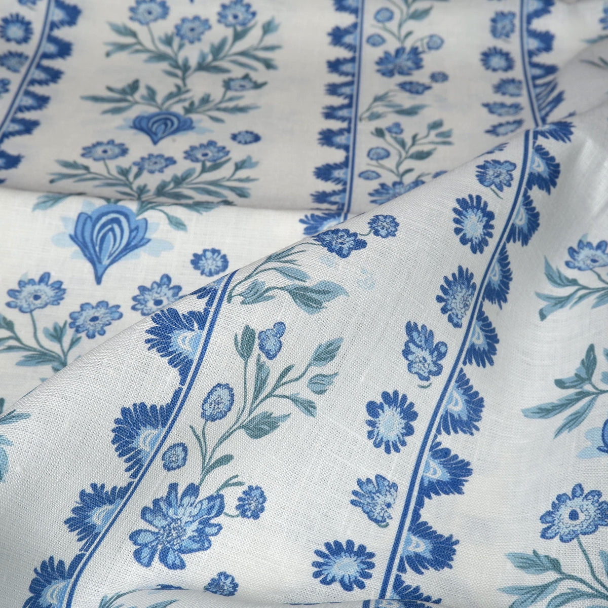 100% LINEN Fabric Floral stripe blue green white - french linen floral upholstery home textile Victorian fabrics 2153