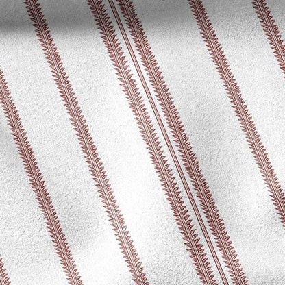 100% LINEN Fabric french red white stripe print - vintage modern  3360