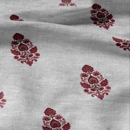 100% LINEN Fabric Block Pandanus flower print red - oatmeal linen fabric with floral print - heavy for home decor clothing 3046