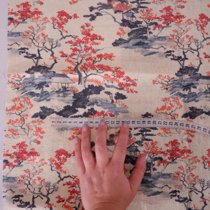 100% LINEN Fabric Floral print, Autumn in Japan botanical print linen fabric, heavy linen fabric for upholstery home decor curtains cushions