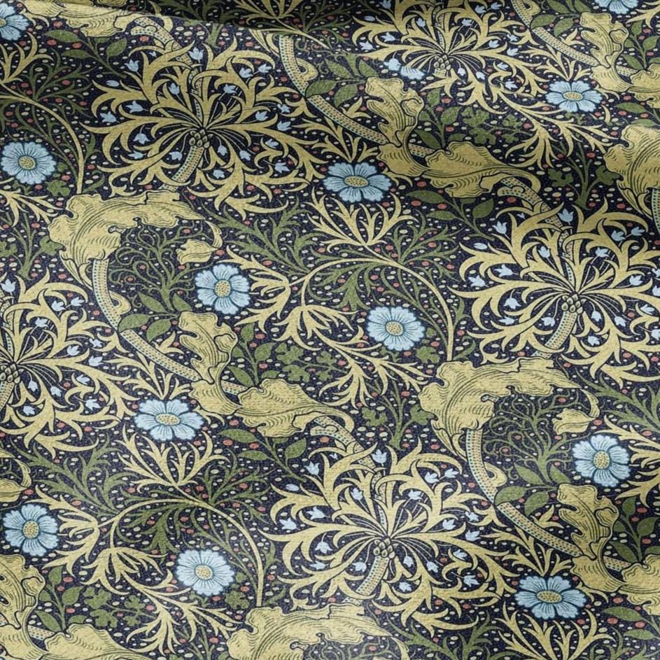 100% linen fabric William Morris Seeweed print - Victorian Art crafts linen Fabric - Historical pattern fabric upholstery dress making
