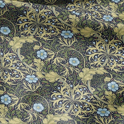 100% linen fabric William Morris Seeweed print - Victorian Art crafts linen Fabric - Historical pattern fabric upholstery dress making