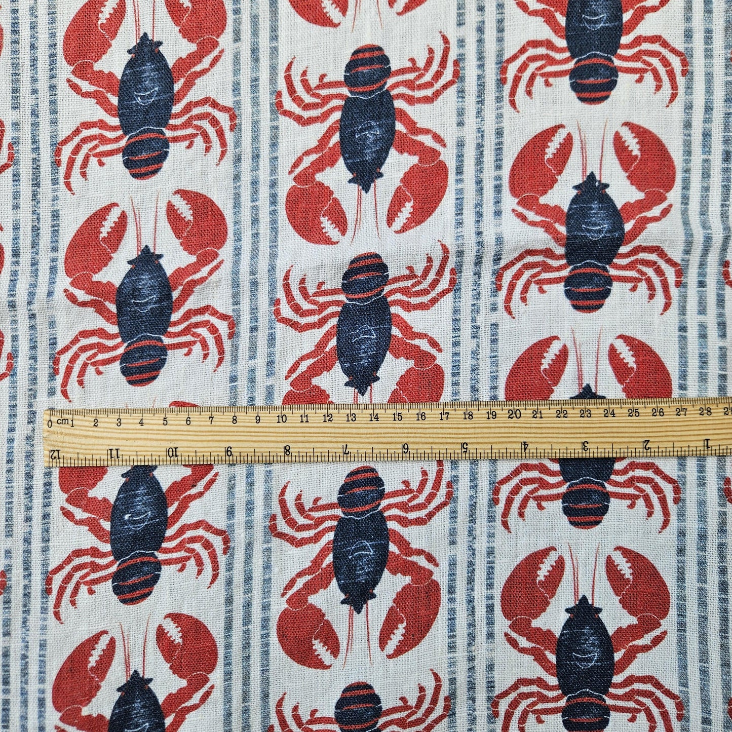 100% LINEN Fabric LOBSTER stripe print - linen fabric with  coastal print for upholstery home decor or medium for dress making 2535