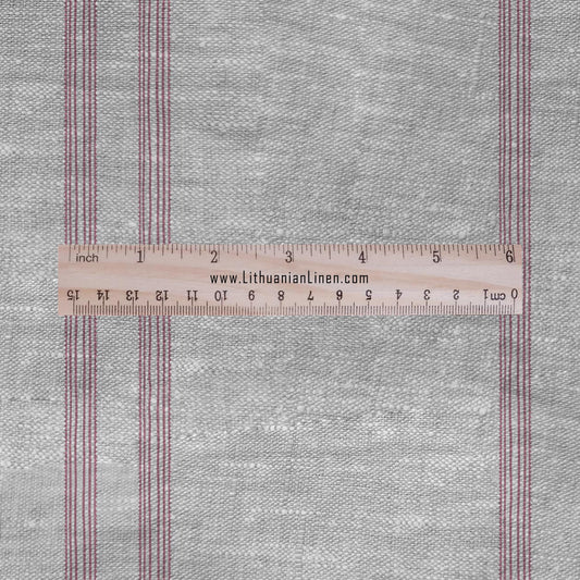 100% LINEN Fabric Herritage red Striped print -  on oatmeal or white linen for upholstery curtains dress making 2844