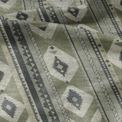 100% LINEN Fabric Western Abstract in pale green - tribal green print on linen print upholstery curtains dress making