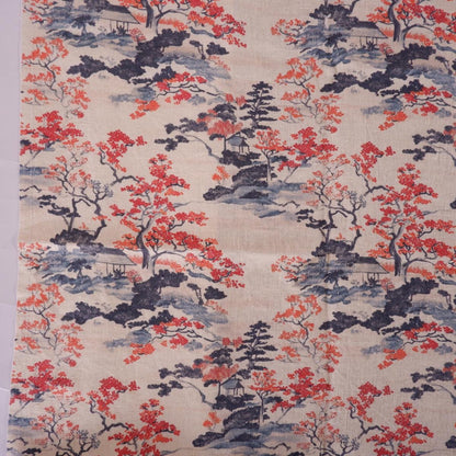 100% LINEN Fabric Floral print, Autumn in Japan botanical print linen fabric, heavy linen fabric for upholstery home decor curtains cushions