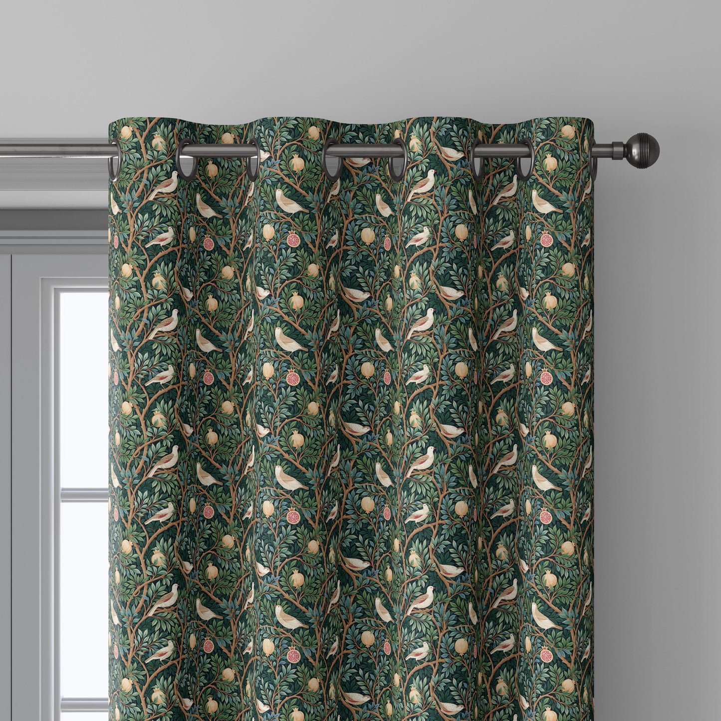100% linen fabric green pomegranate tree with birds print - Vintage toile de jouy botanical - modern vintage 3388