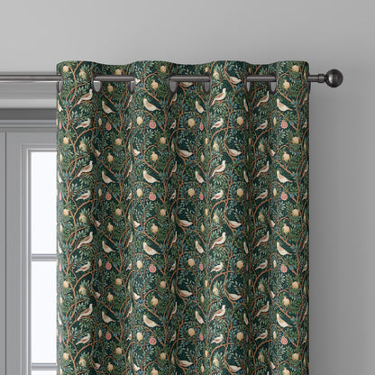 100% linen fabric green pomegranate tree with birds print - Vintage toile de jouy botanical - modern vintage 3388